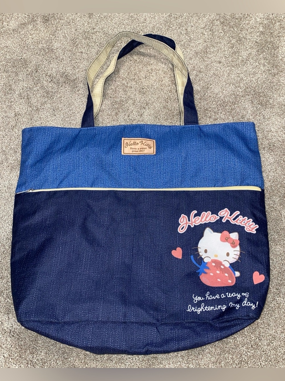 Sanrio Hello Kitty Blue Tote Bag Front Zipper Pocket Zip Closure